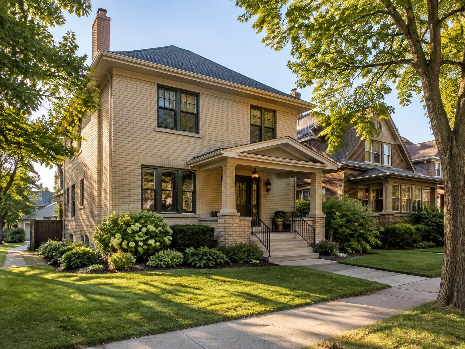 Residential street of Milwaukee homes on a clear day